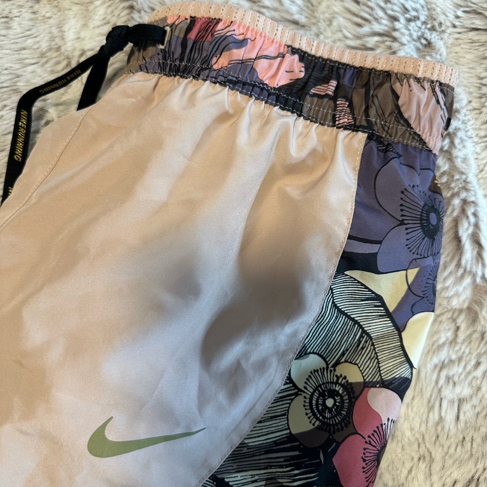 Floral Print Athletic Shorts with gold Logo